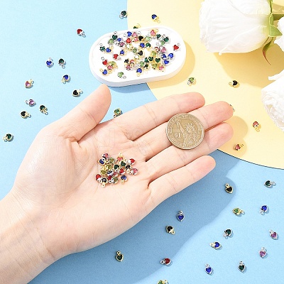 50Pcs 5 Colors Heart Rack Plating Brass Glass Charms KK-YW0004-09G-1