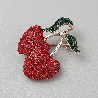 Cherry Alloy Rhinestone Brooches for Backpack Clothes JEWB-CJC0010-008-1