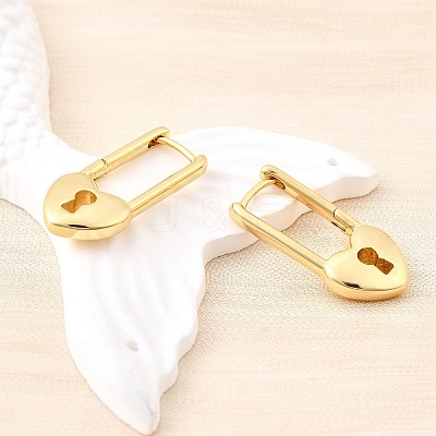 Brass Lock Hoop Earrings EJEW-Z121-03G-1
