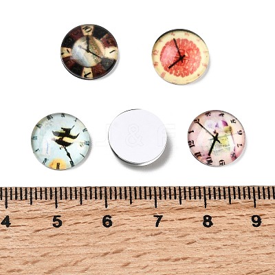 Clock Printed Glass Cabochons GGLA-A002-12mm-YY-1