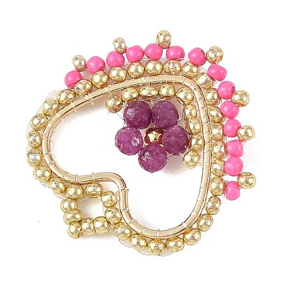 Natural Ruby Faceted Round Beaded Copper Wire Wrapped Pendants PALLOY-MZ01400-01-1