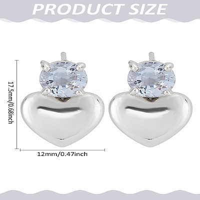 1 Pair Heart Brass Micro Pave Clear Cubic Zirconia Stud Earrings EJEW-LP0004-98P-1