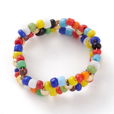 Round Opaque Glass Seed Beaded Finger Rings RJEW-JR00318-02-1