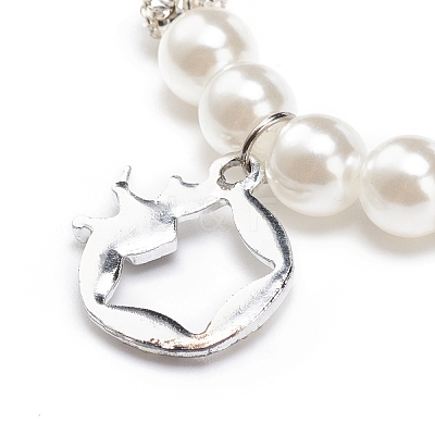 ABS Plastic Imitation Pearl  & Rhinestone Beaded Stretch Bracelet with Alloy Charm for Women BJEW-JB08526-1
