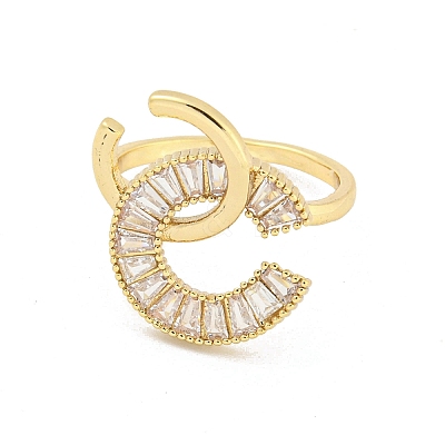 Letter C Brass Micro Pave Clear Cubic Zirconia Open Cuff Rings RJEW-G309-34G-1