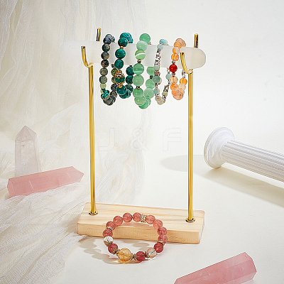 Alloy Crystal Wand Display Stands with Wooden Base BDIS-WH0014-07B-G-1
