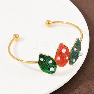 304 Stainless Steel Enamel Cuff Bangles for Women BJEW-A049-02A-G-1