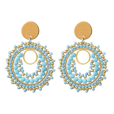 304 Stainless Steel with Glass Seed Beads Stud Earrings EJEW-MZ00761-1