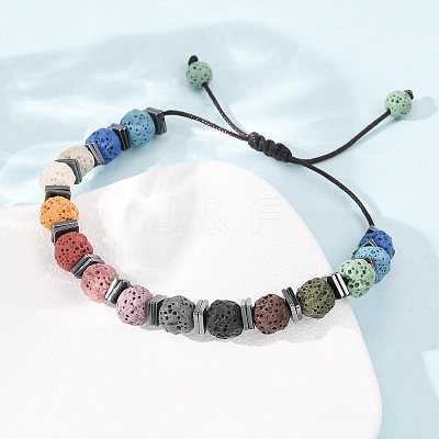 Chakra Round Dyed Natural Lava Rock Braided Bead Bracelets GG-CBA922D-01-1