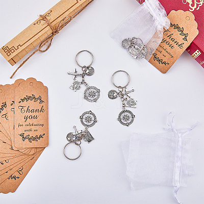 Compass Airplane Earth Suitcase Tibetan Style Alloy Pendant Keychain KEYC-PH01482-1