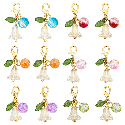 30Pcs Flower Round Acrylic & Glass Locking Stitch Marker HJEW-SC0002-22-1