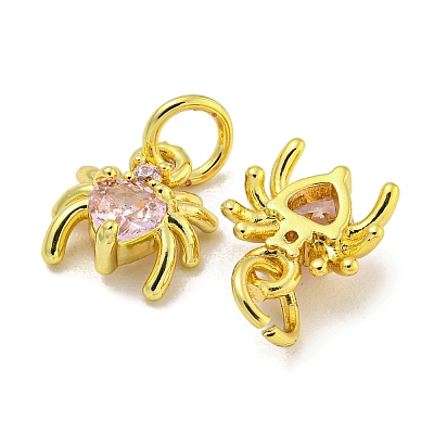 Rack Plating Brass Micro Pave Cubic Zirconia Spider Charms ZIRC-I065-02B-1