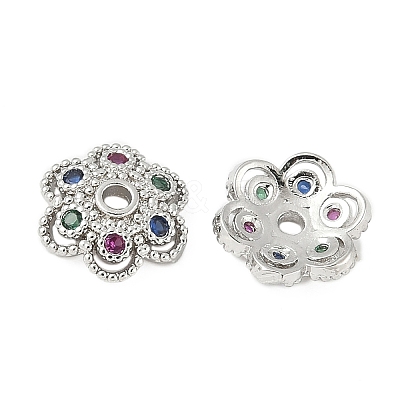 Brass Micro Pave Colorful Cubic Zirconia Bead Caps KK-V015-30P-1