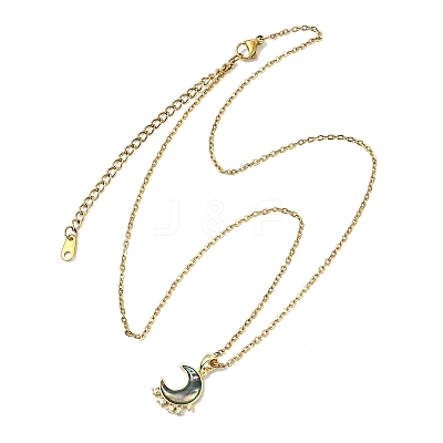 2Pcs 2 Styles Natural Paua Shell with Brass Micro Pave Clear Cubic Zirconia Pendant Necklaces NJEW-JN06078-1