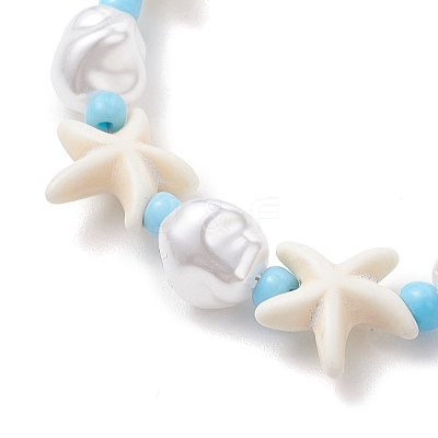 Synthetic Turquoise & Plastic Imitation Pearl & Glass Seed Bead Bracelets for Women BJEW-JB13227-1