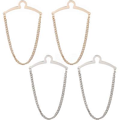 4Pcs 2 Colors Brass Hanging Chains Collar Pins Tie Clips AJEW-SC0004-03-1