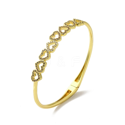 Rack Plating Brass Micro Pave Clear Cubic Zirconia Hollow Multi Heart Hinged Bangles BJEW-H616-03G-1