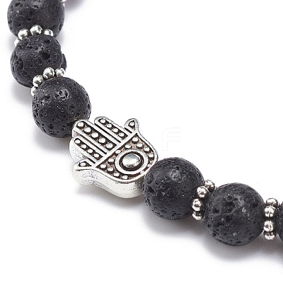 5Pcs 5 Style Natural Lava Rock & Sodalite Stretch Bracelets Set with Alloy Hamsa Hand Beaded BJEW-JB08737-1