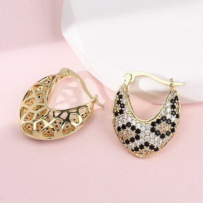 Brass Micro Pave Cubic Zirconia V-Shaped Hoop Earrings EJEW-H165-06G-1