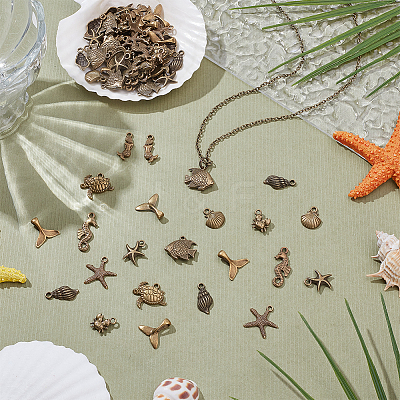 100Pcs 10 Styles Ocean Series Tibetan Style Alloy Pendants FIND-AR0005-86-1