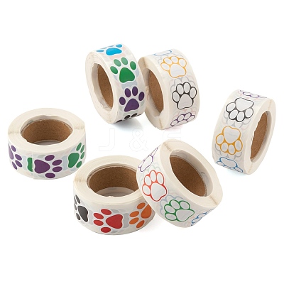 6 Rolls 2 Style Flat Round Paw Print Pattern Tag Stickers DIY-LS0003-54-1