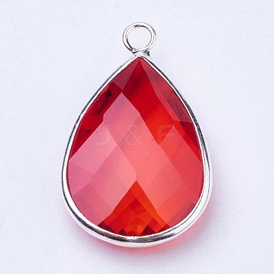 Silver Color Plated Brass Glass Teardrop Pendants GLAA-M006-A-04S-1