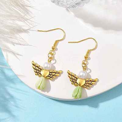 Angel Antique Golden Alloy & Resin Dangle Earrings EJEW-JE05686-03-1