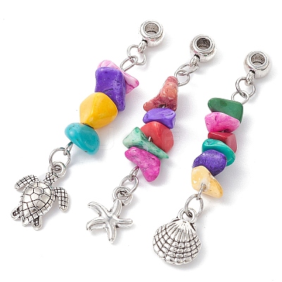 Dyed Synthetic Turquoise Chip Pendants PALLOY-JF02238-03-1