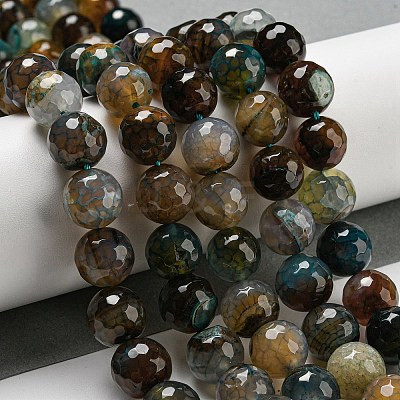 Faceted Natural Dragon Veins Agate Beads Strands G-F447-12mm-P03-1