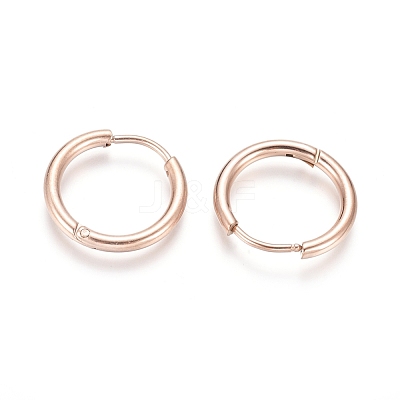 Ion Plating(IP) 304 Stainless Steel Huggie Hoop Earrings EJEW-F111-16mm-RG-1