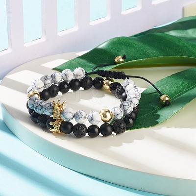 2Pcs 2 Style Cubic Zirconia Braided Bead Bracelet BJEW-JB08050-02-1