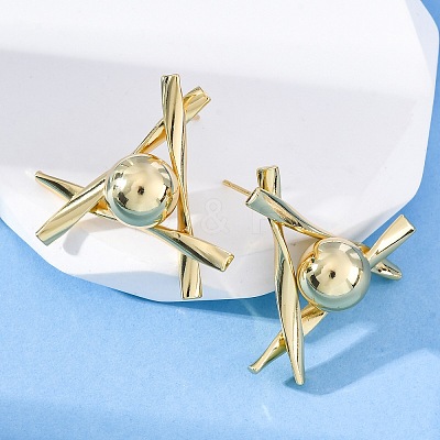 Triangle with Round Brass Stud Earrings EJEW-R025-06G-1