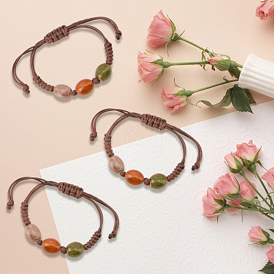 3Pcs Handmade Porcelain Beads Braided Bead Bracelets for Men Women BJEW-CP0001-01A-1