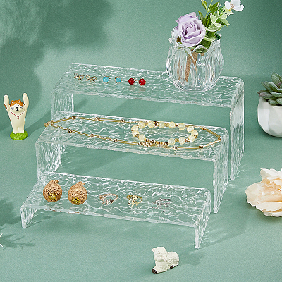 3Pcs 3 Sizes Marble Textured Acrylic Action Figure Display Risers ODIS-WH0030-52-1