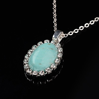 Trendy Synthetic Turquoise Pendant Necklaces and Ear Studs Jewelry Sets SJEW-JS00848-1