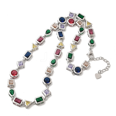 Brass Pave Colorful Cubic Zirconia Geometric Link Chain Necklaces NJEW-P337-01P-1