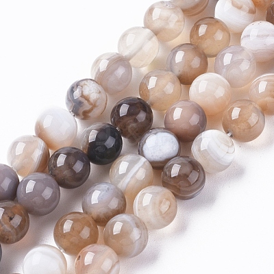 Natural Striped Agate/Banded Agate Beads Strands X-G-G582-8mm-57-1
