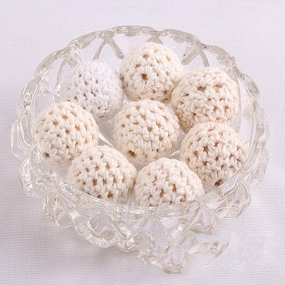 Handmade Woolen Macrame Wooden Pom Pom Ball Beads MAKN-PW0001-048A-1