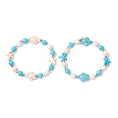 2Pcs Synthetic Turquoise Beaded Stretch Bracelets BJEW-TA00630-1