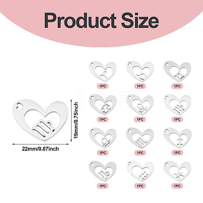 12Pcs 12 Styles 316L Stainless Steel Pendants STAS-TA0003-21P-1