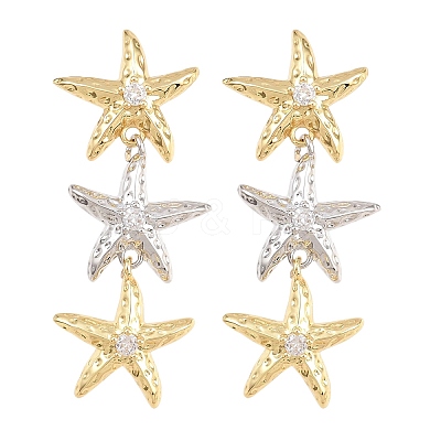 Brass Micro Pave Cubic Zirconia Dangle Stud Earrings EJEW-G471-29B-GP-1