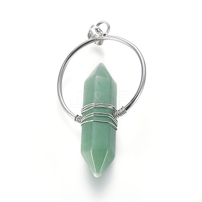 Natural Green Aventurine Wire Wrapped Pointed Big Pendants G-L520-I04-P-1