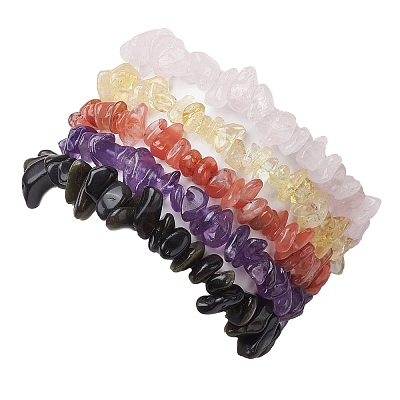 12 Constellation Natural Mixed Gemstone Chip Beaded Stretch Bracelets Sets for Women Men BJEW-JB10264-09-1