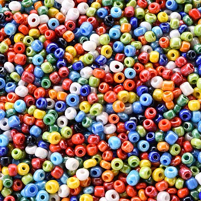 8/0 Opaque Colors Rainbow Plated Round Glass Seed Beads SEED-YW0001-13-1