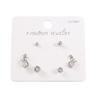 6 Pcs Brass Micro Pave Clear Cubic Zirconia Ear Studs EJEW-S218-01P-05-1