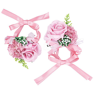 2PCS Silk Wrist Corsage AJEW-CP0001-51E-1