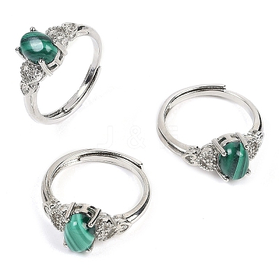 Oval Natural Natural Malachite Adjustable Rings RJEW-Q819-01P-08-1