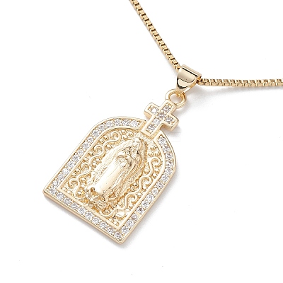 Clear Cubic Zirconia Religion Pendant Necklace NJEW-F307-01D-1