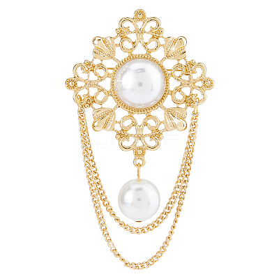 1Pc Flower Alloy Imitation Pearl Fringe Brooches JEWB-FH0002-30-1