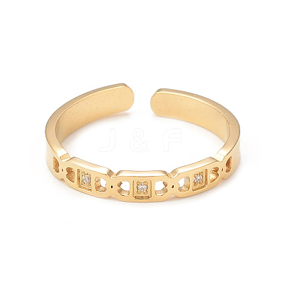 Crystal Rhinestone Oval with Square Open Cuff Ring RJEW-I096-20G-1